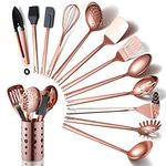 Copper Kitchen Utensils Set,13 Pieces Stainless Steel Cooking Utensils Set with Titanium Rose Gold Plating,Kitchen Tools Set with Utensil Holder for Non-Stick Cookware Dishwasher Safe (13 Packs)