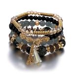 ROYAL NEEDS Fashionable Beaded Multilayer Bracelets for girls and women's. Multicolor flexible crystal Bohemian Stackable Bracelets for women's (Black)