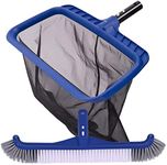 Fine Mesh Pool Skimmer Net & Pool Brush Head, Pool Net Skimmer with Sturdy Frame &17.5" Professional Pool Brushes for Cleaning Pool Walls, Durable Fine Pool Nets for Cleaning & Pool Brush Kit