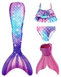 Mermaid Tails with Mono Fin Sparkle Mermaid Swimsuit for Kids Girls Boys, Color Tm25, 7-8 Years