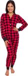 Silver Lilly Slim Buffalo Plaid Flapjack Pajamas - Warm Adult Onesie Jumpsuit, Cotton One Piece PJs, Union Suit, Women's, Red/Black Plaid, Medium