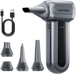 WOLFBOX MF70 Compressed Air Duster-110000 RPM Electric Air Duster with Extended Runtime, 3-Speed Rechargeable Air Blower for Keyboard, Computer, Camera, Car, Home, 5 Nozzles