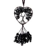 Black Obsidian Car Mirror Hanging Accessories Healing Crystals Gift Hippie Room Tree of Life Window Wall Decor Feng Shui Handmade Heart Ring Home and Kitchen Indoor Decorations