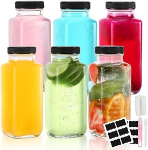 Botes Cristal para Zumo de 500 ml, 6pcs Botella de Vidrio Reutilizable , Botellas Cuadradas de Leche, Leche con Tapa y Etiquetas, Ideal para Bebidas, Miel, Batidos, Licores, Ginger Ales y Jugos