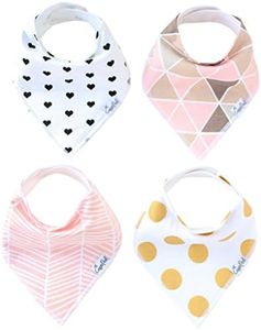 Copper Pearl Baby Bandana Bibs - 4 Pack Soft Cotton Baby Bibs for Drooling and Teething, Absorbent Drool Bibs for Baby Girl, Adjustable to Fit Newborns to Toddlers, Tons of Styles (Blush Set)