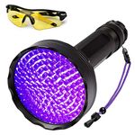 UV Torch,Newest 128 LEDs UV Black Light for Pet Urine Detector, 395nm UV Flashlight with UV Protection Glasses,Ultraviolet Inspection for Dog Urine,Pet Stains,Scorpion,Bed Bug on Carpet/Floor/Rugs