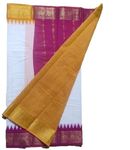 Madurai Cotton Womens Saree With Contrast Blouse Piece (Magenta White Yellow)