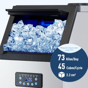 CREWORKS Commercial Ice Maker – Stainless Steel, 72.5kg/24h, 10kg Storage