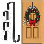 Pack of 1 Wreath Hanger for Front Door, 12" Wreath Door Hanger for Hanging Clothes, Bags - Wreath Hook Perfect for Halloween Wreath, Wedding & Christmas Decorations Over Door Hanger (Black)