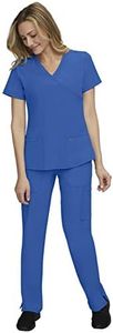 STAT MEDICAL WEAR Women Scrub Top with Mock Wrap Neck Line and 5 Pocket Drawstring Scrub Pant - 110200, Royal Blue, Small