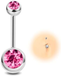 ESHIONER G23 Titanio Piercing Ombligo Plata Dorado Joyas Perforadas de Mujer de Navel Rosa y Morado 14g 10mm Interior Pequeño Corto Largo Piercing Ombligo