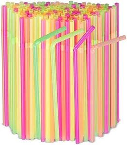 [500 Pack] Neon Colored Flexible Plastic Drinking Straws Disposable Straw 8'' inches Tall Assorted Colors