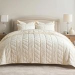 EVERGRACE 3 Pieces Luxurious Velvet King Quilts, Ultra Soft Lightweight Velvet Comforter Set, Matelasse Oversized Diamond Bedspread Coverlet for All Season with 2 Shams, Cream White, 108"x96"