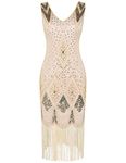 PrettyGuide Women 1920s Gatsby Cocktail Sequin Art Deco Flapper Dress, Gold Beige, Medium