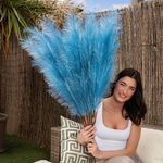 Harry's Cottage Premium Quality Blue Extra Large Pampas Grass Artificial | 3 stems of 115cm Durable Faux Fake Tall Pampas Grass Wall Decoration | Fluffy Large Feathers for Boho Decor Vase