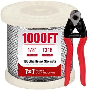 1000FT 1/8" Stainless Steel Cable for Deck Cable Railing System, Premium T316 Cable Kits, 7x7 Strands Construction Braided Stainless Wire, 1/8 inch Wire Rope Cable with a Cutter, DIY Balustrades