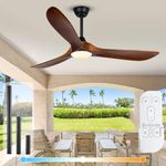 OUENGK Ceiling Fans with Lights and Remote, 52 Inch Modern Ceiling Fan with Dimmable LED Lights, 3 Wood Blades, 6 Speeds Quiet Reversible Ceiling Fan for Bedroom, Living Room, Outdoor Patio, Porch