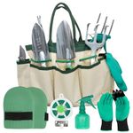 GREEN HAVEN 11 Piece Gardening Tools Set - Stainless Steel Heavy Duty Garden Tool Set w/Tote Bag - Perfect for Women & Men - Durable Garden Tools for Gardening - Garden Hand Tools - Green