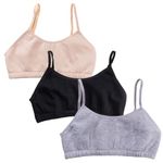 Adira | Beginner Bra for Girls | Teen Bras with Flat Padding for Coverage | Gives Confidence at School | Beginners Bra with Comfortable Strecthy Cotton | Pack of 3 | Skin, Black & Grey | XL