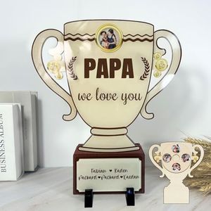 KOLOWKO Custom Rotating Photo Frame - Personalized 4-Photo Trophy Display Stand | Desktop Decorative Picture Frame Gift for Dad, Grandpa, Colleagues, Teams | Personalized Office Decor