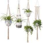 4 Pack Macrame Plant Hanger Indoor with Hanging Planter Hooks, Sturdy Plant Pots Holder for Plants, Flower Pot Hangers, Hand-made Decorative Wall/Ceiling/Patio, Ezylivin