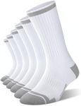 FITRELL 6 Pack Men's Athletic Crew Socks Cushioned Sport Running Moisture Wicking Work Boot Socks, White, Large, Shoe Size 9-12