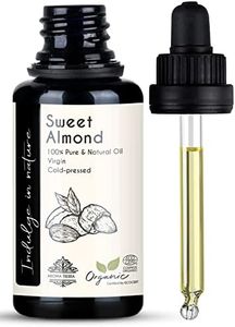 Aroma Tierra Sweet Almond Oil - 100% Pure Organic Cold Pressed - For Face, Hair, Skin, Baby Massage - 30ml