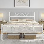 Yaheetech 5ft King Bed, Metal Bed Frame Mattress Foundation with Cross-design Headboard & Footboard, Slatted Bed Base for Teenagers/Adults, White