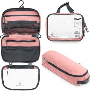 Toiletry Bag Kit Set: Hanging Travel Toiletry Bag + 311 TSA Cosmetic Liquid Bag + Ultralight Accessory Organizer Pouch (Dusty Rose)
