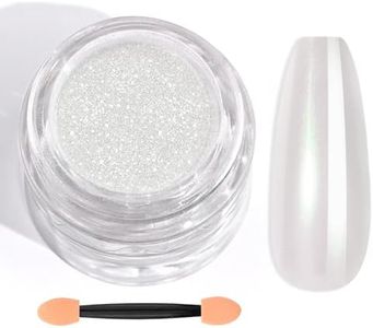 SAVILAND White Pearl Chrome Nail Powder - 1g Mirror Effect Chrome Powder for Gel Nails, Metallic Mermaid Chrome Nail Powder for Gel Polish, Pearl Nail Powder Glitter Dust Kit for Nail Art Decorations