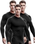 DRSKIN 5, 4, 3 or 1 Pack Men's Compression Shirts Top Long Sleeve Sports Baselayer Workout Running Athletic Gym, Round Black 3p, XX-Large