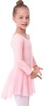 danswan Long Sleeve Ballet Skirted Leotards Dance Dresses Tutu Outfit for Ballerina Toddler Girls, Long Sleeve - Ballet Pink, 4-5T