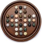 Deluxe Solitaire Game Set: 12.6'' Solid Wooden Board, 32 Natural Marble Balls, Single-Player Strategy and Smart Games