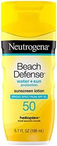 Neutrogena Beach Defense Water-Resistant Sunscreen Lotion with Broad Spectrum, Oil-Free and PABA-Free Oxybenzone-Free Sunscreen Lotion, UVA/UVB Sun Protection, SPF 50, 6.7 fl. oz