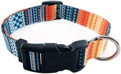 Geometric Dog Collar,Soft Adjustable Pet Collar,Boho Pattern Dog Collars,Orange and Blue Polyester Dog Collars for Small,Medium and Large Dogs (Medium)