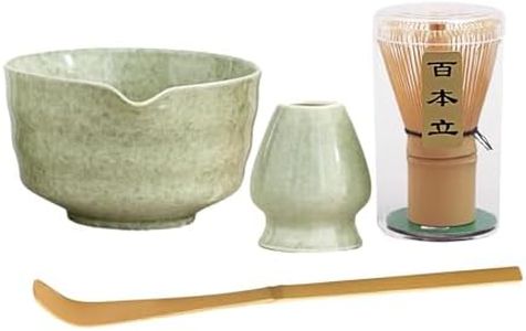 Matcha Whisk Set, Japanese Tea Set Includes Matcha Bowl with Spout, Matcha Whisk Holder, Bamboo Matcha Whisk and Bamboo Scoop, 17 oz Mottled Tea Green Glaze Ceramic Matcha Kit for Tea Lovers