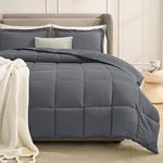 Homelike Moment Queen Comforter Set Grey Lightweight Comforter Set Down Alternative Comforter with 2 Pillow Shams - 3 Piece Bed Comforter Set All Season Full Queen Size Dark Gray…