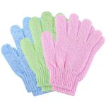 Exfoliating Gloves | Bamboo Shower Gloves | 6pcs Bath and Body Exfoliator Mitts | Scrubs Away Ingrown Hair and Dead Skin for Shower, Spa, Massage and Dead Skin Cell Remover Loofah - Green,Blue,Pink