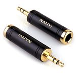 NANYI 1/4 Inch F to 1/8'' M Stereo Headphone Adapter Cables Connector, Upgrade 6.35mm Jack Stereo Socket Female to 3.5mm Jack Stereo Plug Male for Headphone, Amp Adapte, Black 2-Pack