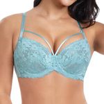 HACI Women's Lace Unlined Bras Sexy Non Padded Minimizer Full Figure Plus Size Everyday Bra for Large Breasts(Turquoise Blue,38G)