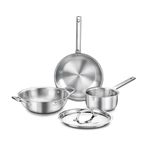 Prestige TRIPLY 4 Pc Cookware Set | TRIPLY Splendid | Fry Pan 24cm/1.7L | Kadai 24cm/2.7L | Sauce Pan 16cm/1.5L | SS Lid 24cm | Gas & Induction Compatible | Even Heat Distribution | 15Y Warranty | ISI
