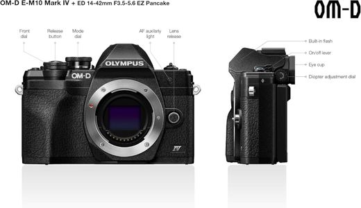 Olympus OM-D E-M10 Mark IV Camera Kit, 20MP, 4K, Wi-Fi, Black + 14-42mm Lens