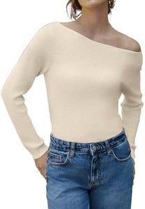 Zeagoo Maglione Donna Chic Maglione a Maglia Scollo a Barca Morbido Pullover Casual Knitted Bluse Manica Lunga Tinta Unita Leggera Donna Maglioni