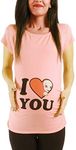 I Love You - Funny Cute Maternity Fashion with Motif Maternity Shirt for Pregnancy T-Shirt Pregnancy Shirt Short Sleeve, Salmon Colour, M