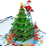 Three Dee Cards - Santa's Christmas Tree Decorating Pop-Up Card - 3D Holiday Greeting Card for Daughter Son In Law Husband Wife Brother Sister Mum and Dad Family Holiday Pop-up