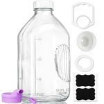 64 Oz Heavy Duty Glass Milk Bottle with Reusable Airtight Strong SCREW LID - Half Gallon Glass Water Bottle with Scale Lines - 2 Qt Glass Milk Jug Pitcher - Extra Gaskets & Handle!