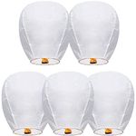 Chinese Sky Lanterns Environmental Friendly 100% Biodegradable Material No Assembly Required, for Wishing Wedding Birthday Party (5 Pack)