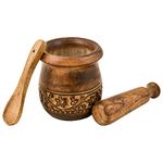 GoCraft Wooden Mortar and Pestle Grinder for Kitchen, Natural Mango Wood Engraved | Handmade Mortar and Pestle - 3.5 in