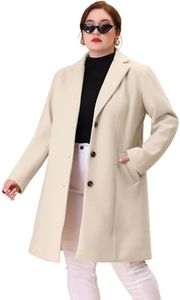 Agnes Orinda Women's Plus Size Coat Single Breasted Notched Lapel Elegant Long Winter Coats Cream White 1X