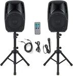 Costzon Portable 1600W 2-Way Powered PA Speaker System, Professional DJ Speakers with Active + Passive Loud Set, 2 Stands, Microphone, Bluetooth, USB/SD Card Input, FM Radio,Remote (2-Way)